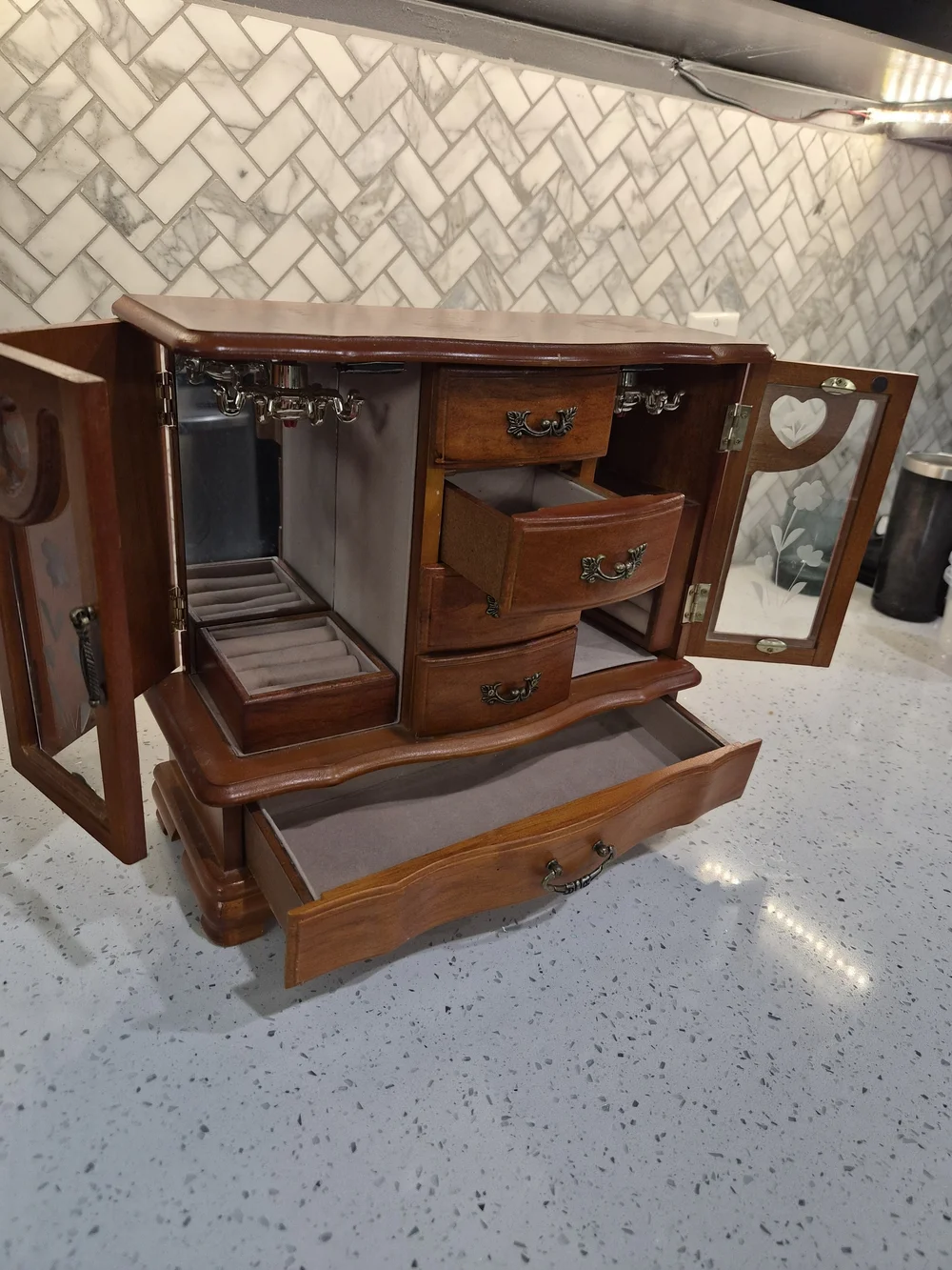 Wooden Jewelry Organizer Box in Warm Brown